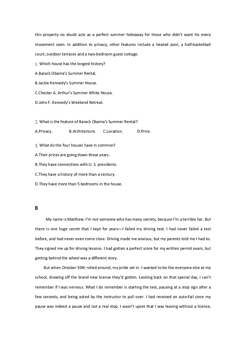 甘肃省武威市第十八中学2020届高三上学期期末考试英语试题02