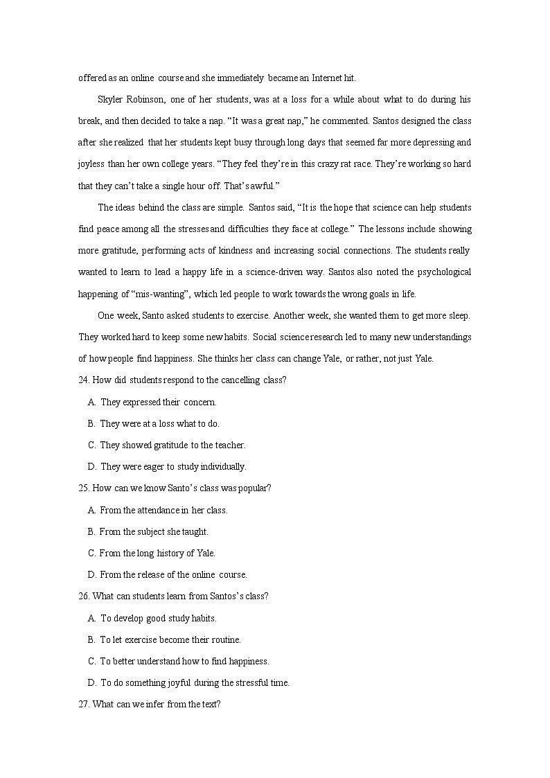 河北省沧州市任丘市第一中学2020届高三第三次模拟（一）考试英语试卷03