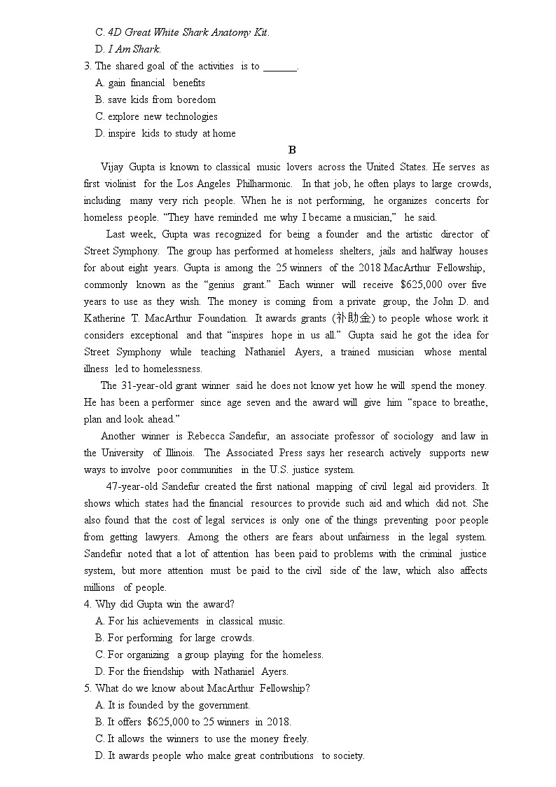 山东师大附中2020届高三6月份模拟检测（模拟考试三）英语试题02