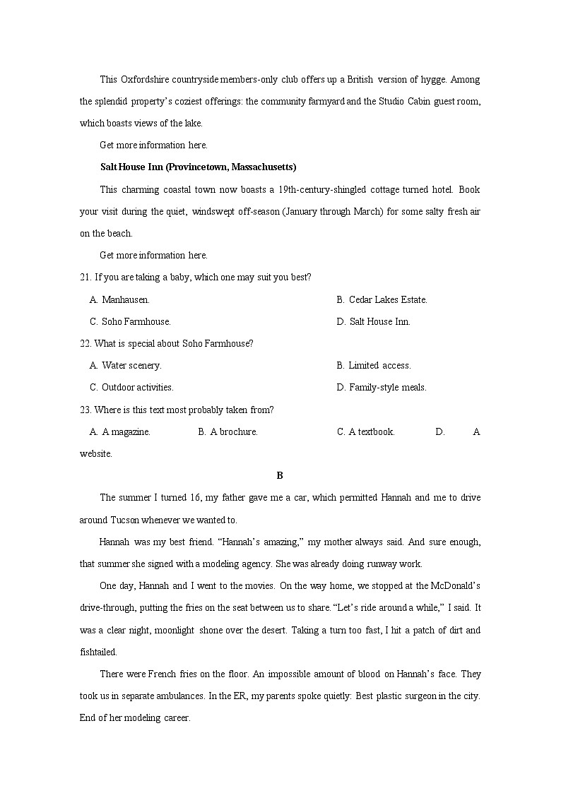 西藏自治区山南市第三高级中学2020届高三第三次模拟考试前自查自测调研考试英语（三）试卷02