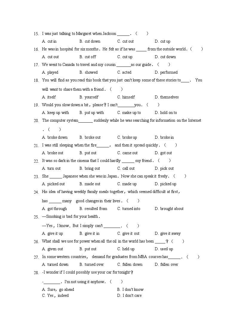 浙江省2020届高三下学期自主选拔模拟测试英语试题02