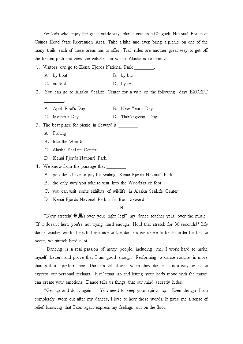 西藏自治区拉萨那曲第二高级中学2020届高三月考英语试卷02