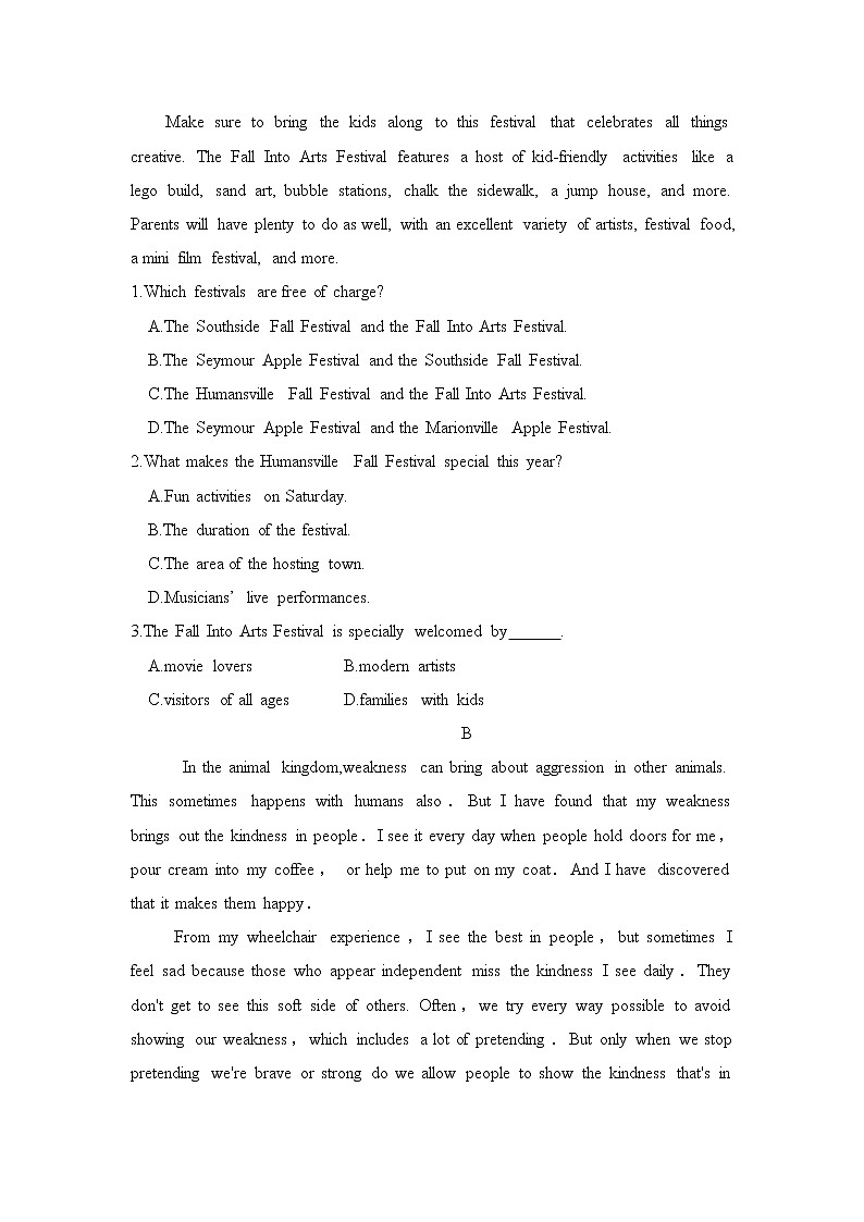 山西省芮城市2020届高三3月月考英语 试卷02