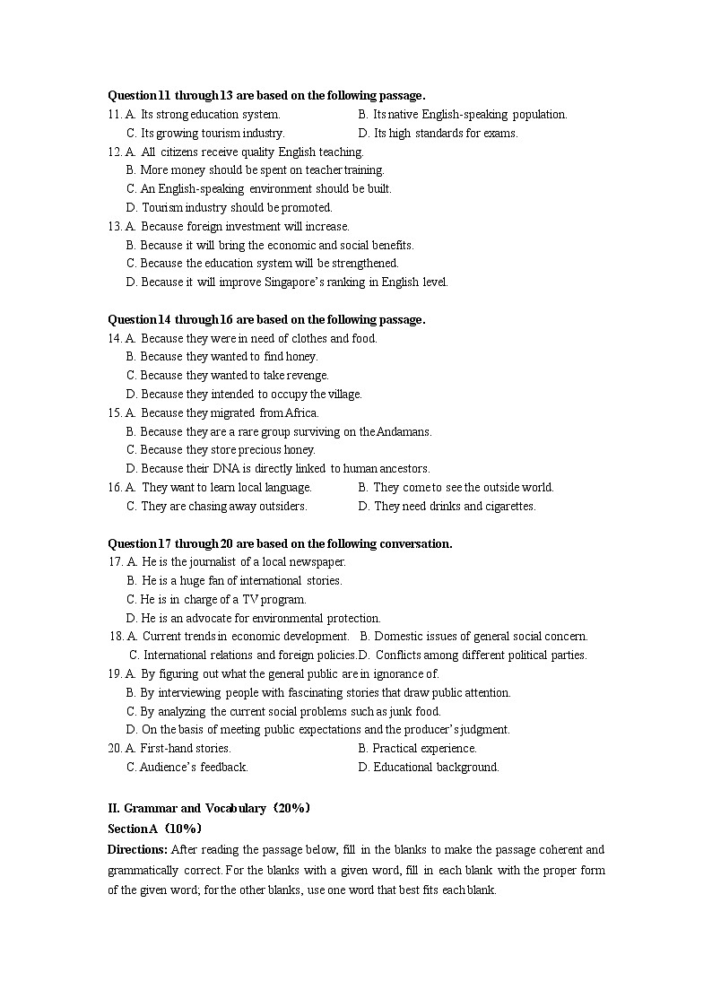 上海市浦东复旦附中分校2020届高三3月月考英语试题02