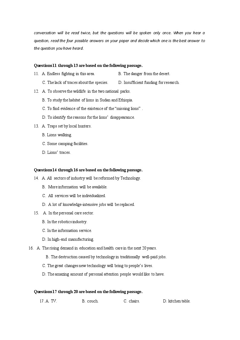 上海师范大学附属中学2020届高三4月阶段测试英语试题03