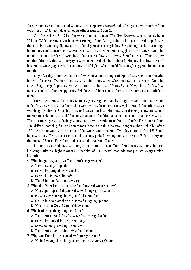 山西省忻州市静乐县第一中学2020届高三下学期第一次周考英语试卷02