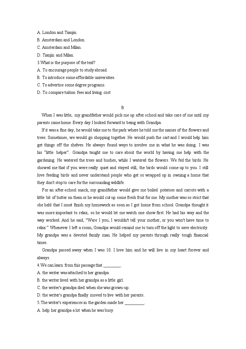 贵州省遵义航天高级中学2019届高三第五次模拟考试英语试题 Word版含答案02