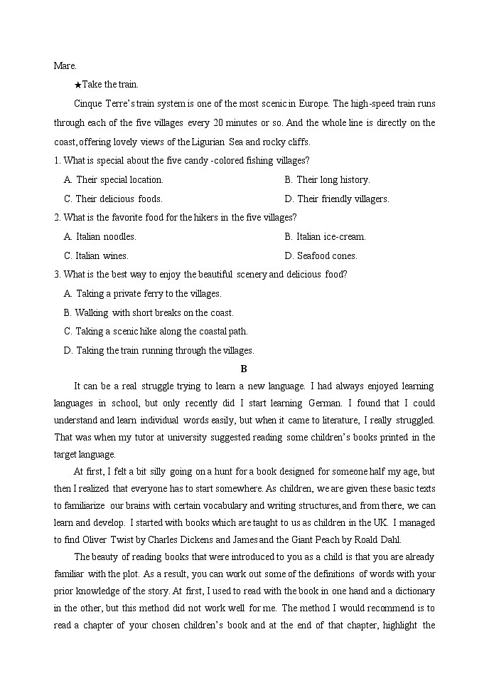 2020届山东省潍坊市临朐县高三下学期综合模拟考试英语试题（二） Word版02