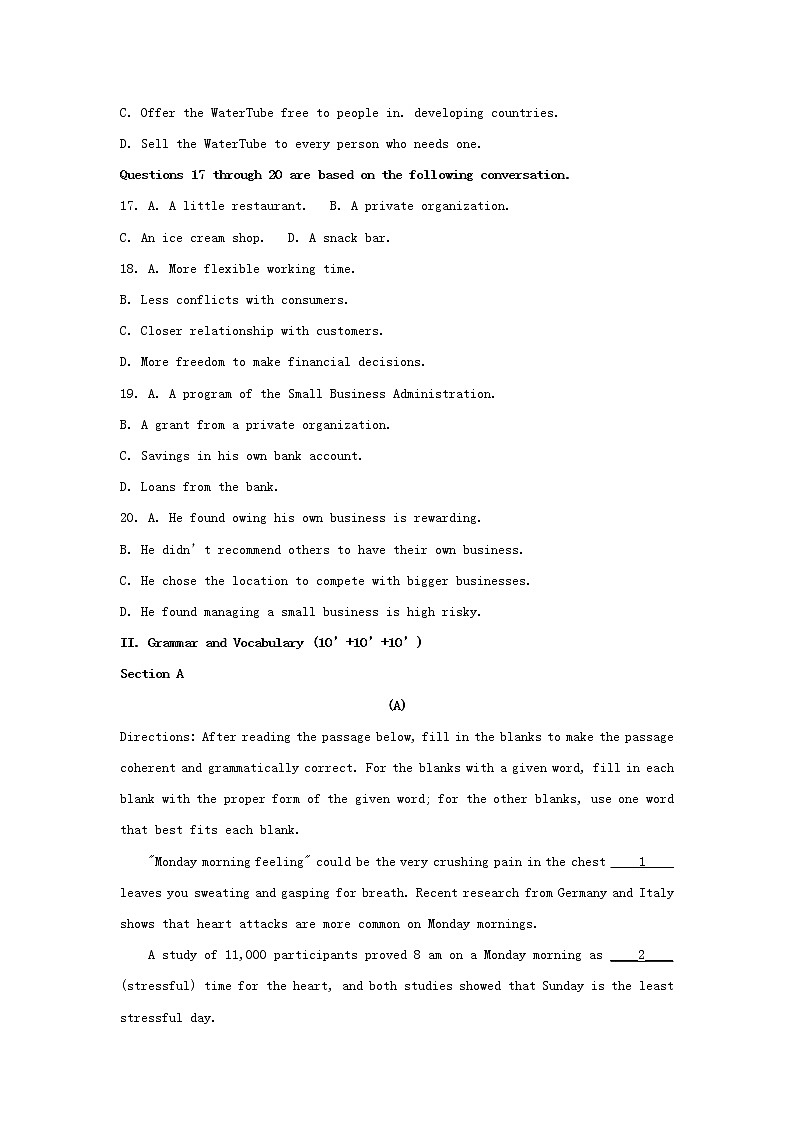 2020届上海交通大学附属中学高三上学期摸底考试英语试题  （解析版）03