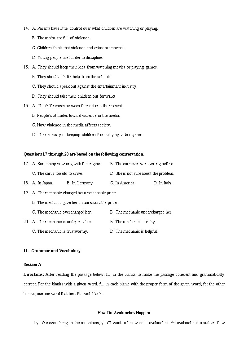 2020届上海市静安区高三上学期第一次模拟考试（期末）英语试题03