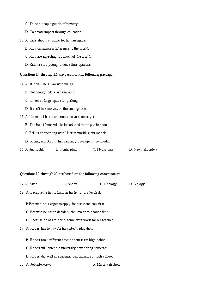 2020届上海市虹口区高三上学期期终学生学习能力诊断测试（一模）英语试题03