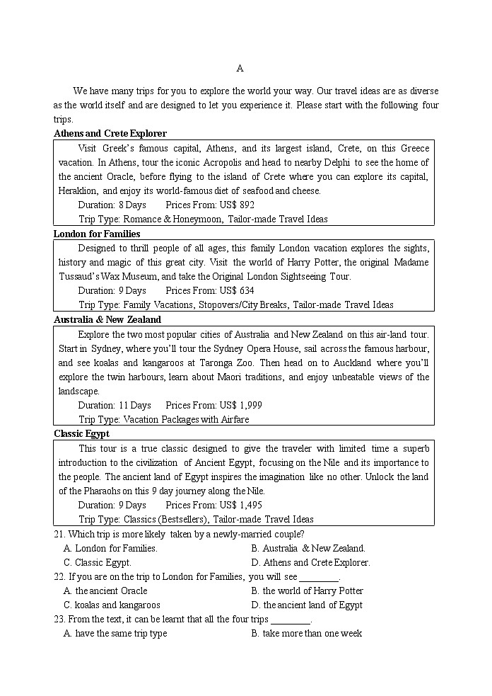 2020届河北省唐山一中高三上学期9月调研考试英语试题03