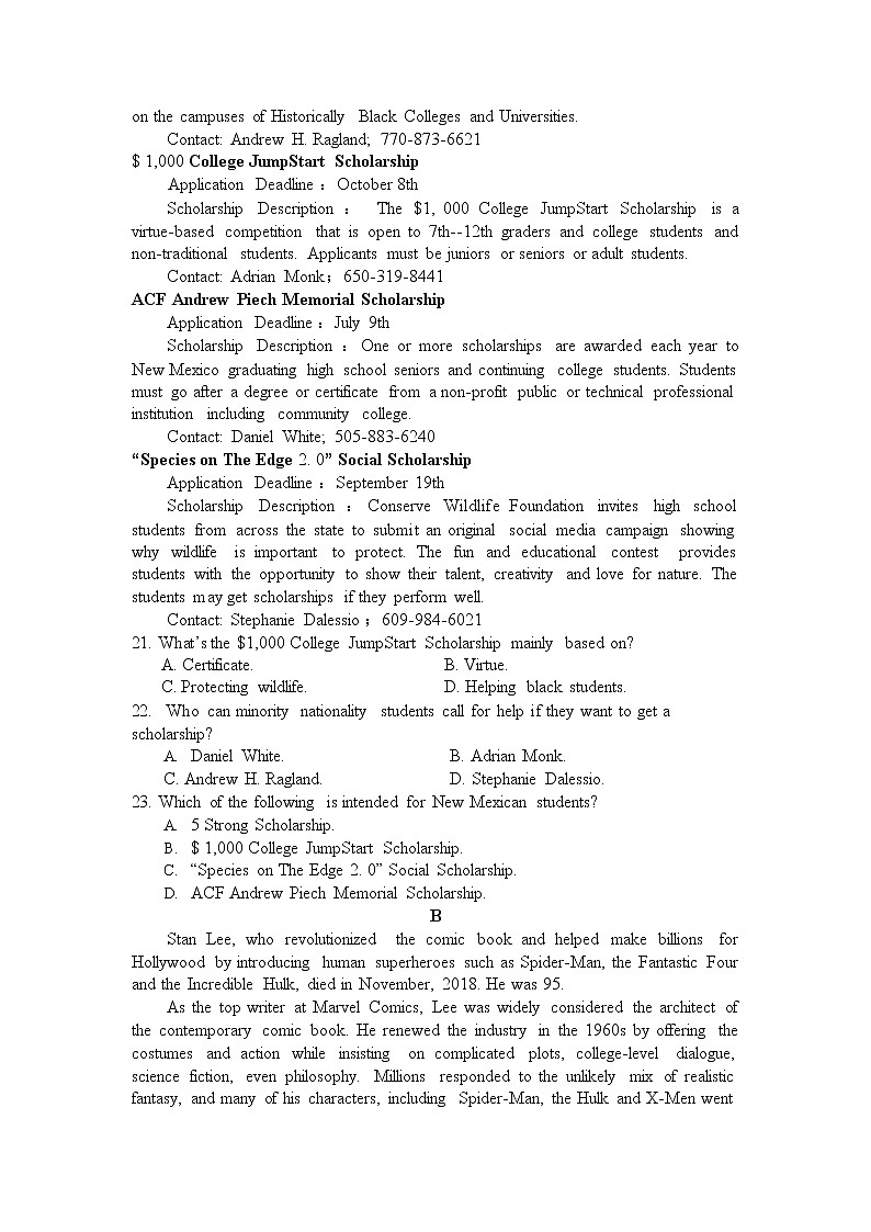 2020届辽宁省丹东市高三下学期线上教学质量监测英语试卷 Word版03