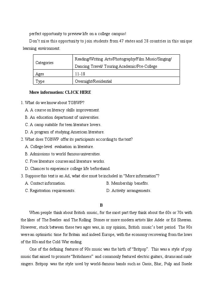 山东省威海市文登区2020届高三下学期一轮总复习英语试题02