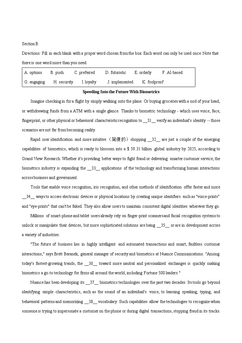 上海师范大学附属中学2020届高三下学期第二次阶段测试英语试题02