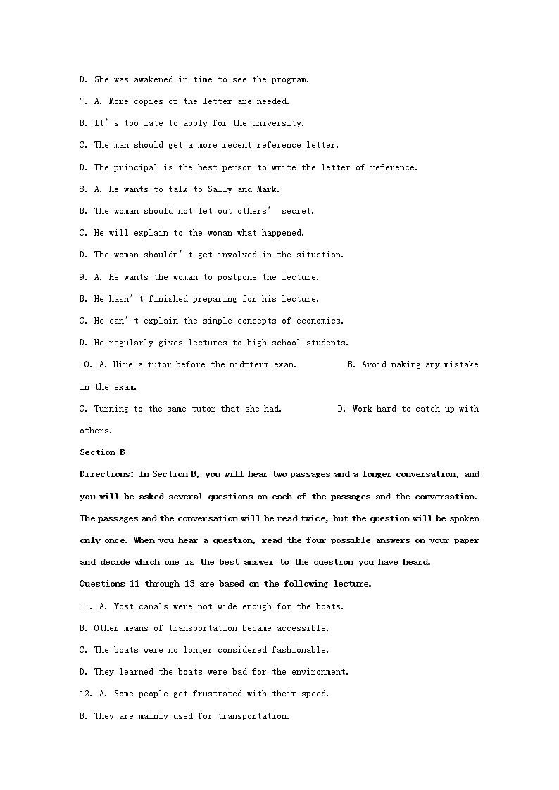 上海市七宝中学2020届高三上学期摸底考试英语试题02