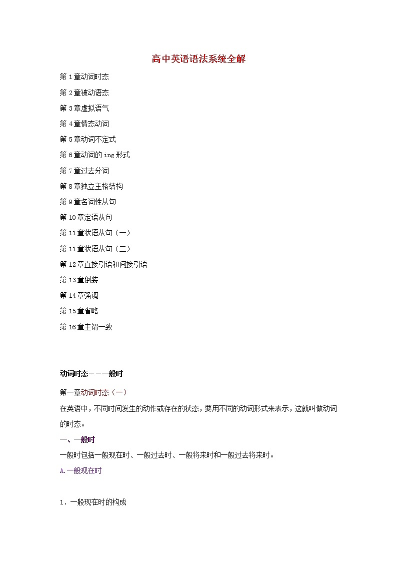 2021届高考英语一轮复习专项点拨高中英语语法大全 练习01