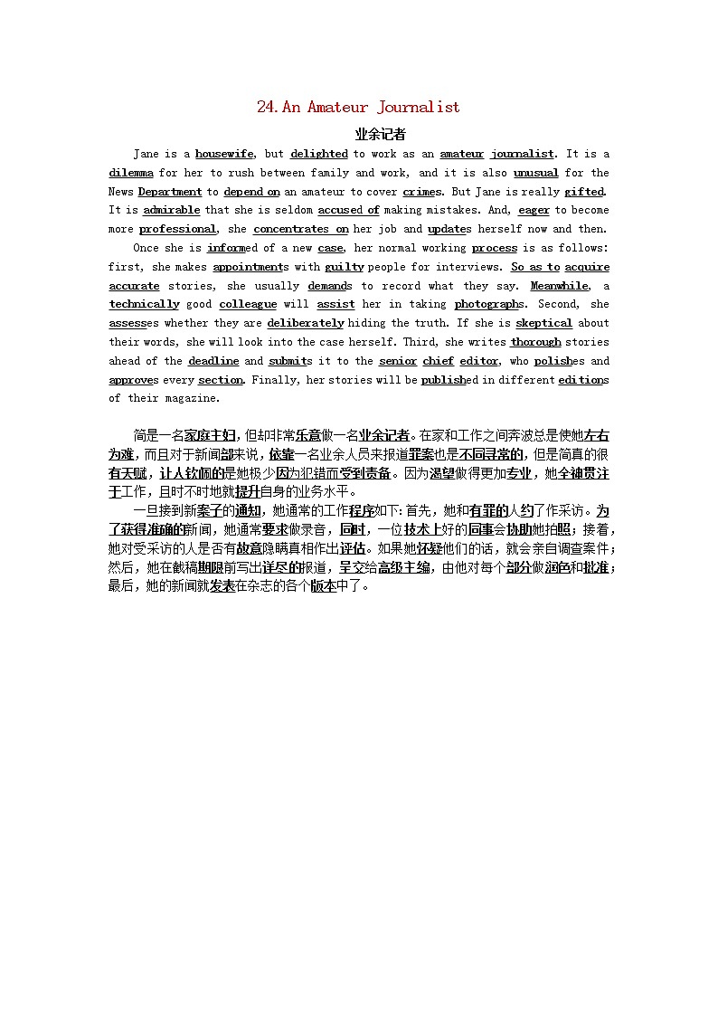 高中英语阅读短文第24篇AnAmateurJournalist素材 试卷01