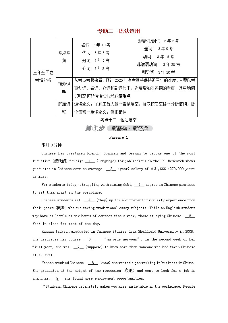 （通用版）2021高考英语一轮复习考点十三语法填空练习（含解析）01