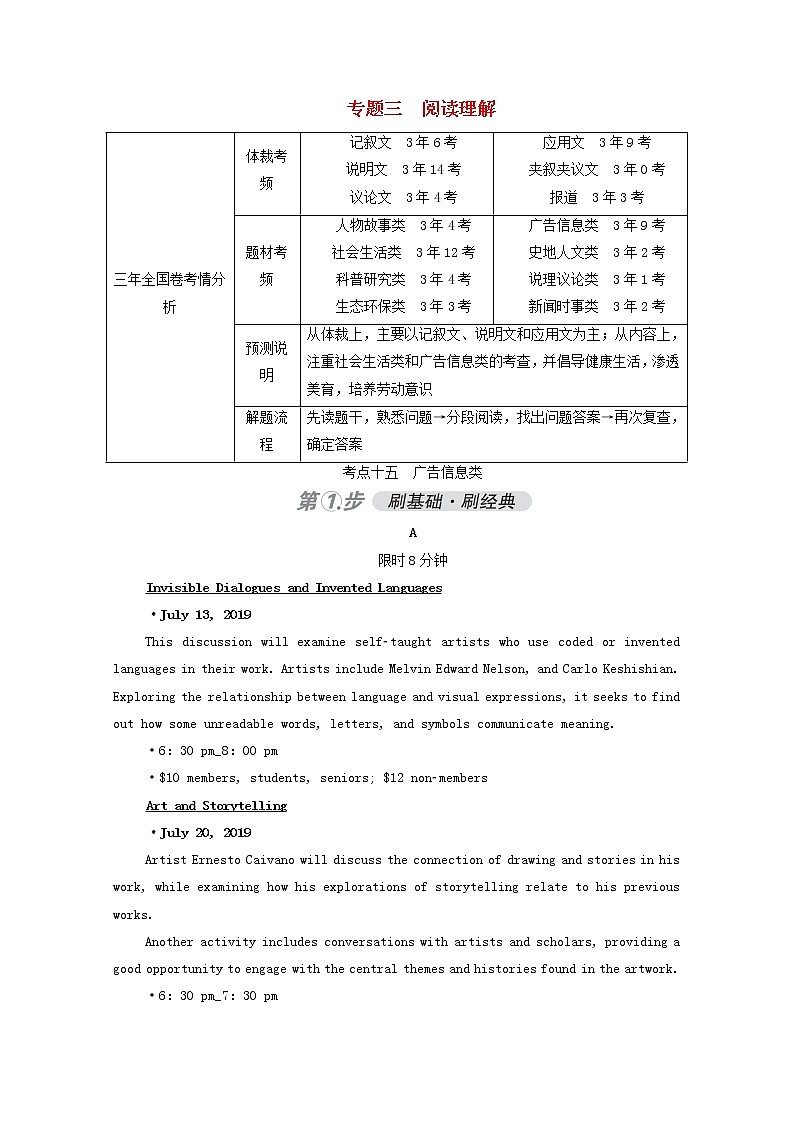 （通用版）2021高考英语一轮复习考点十五广告信息类练习（含解析）01