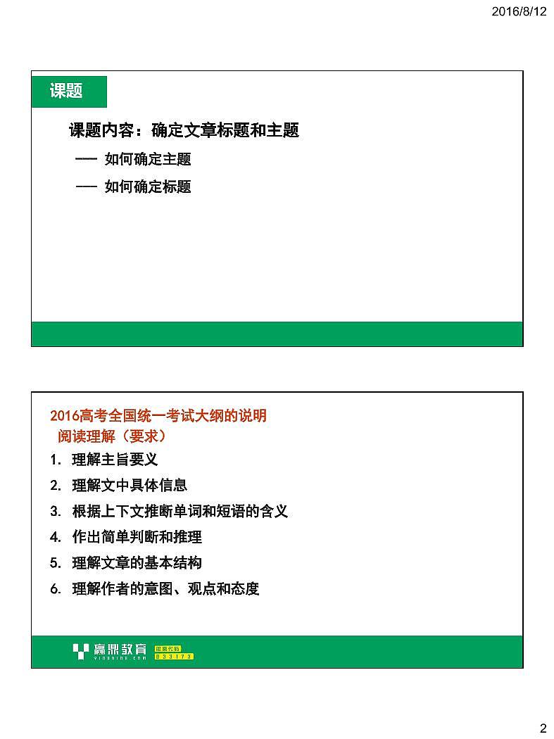 16阅读理解：确定文章标题主题讲义第2页