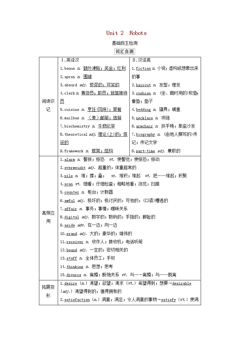2021高考英语一轮统考复习第一部分教材重点全程攻略Book7Unit2Robots学案含解析新人教版01