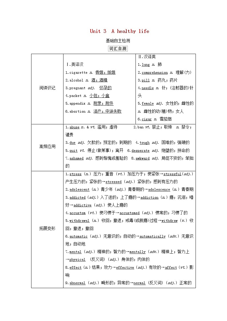 2021高考英语一轮统考复习第一部分教材重点全程攻略Book6Unit3Ahealthylife学案含解析新人教版01