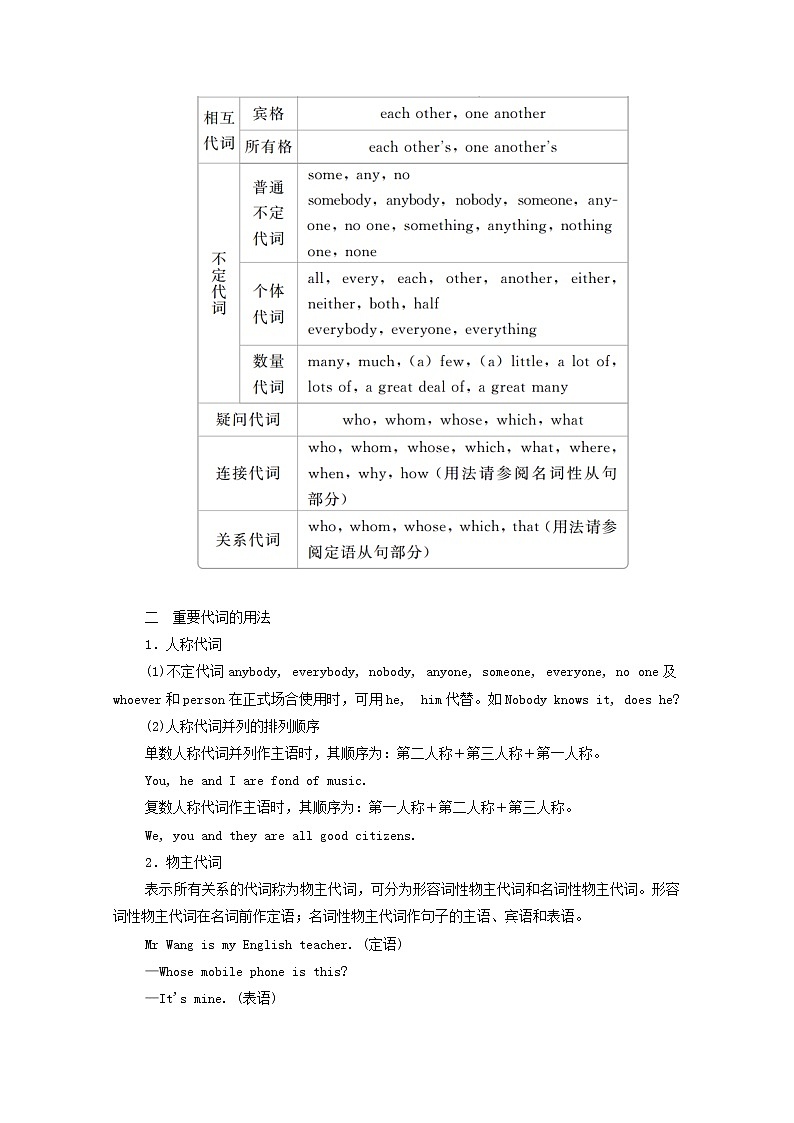 2021高考英语一轮统考复习第二编语法突破专题七代词学案含解析北师大版03