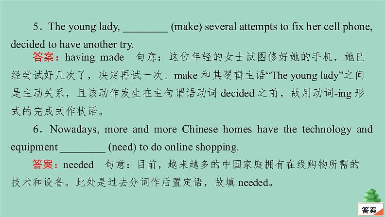 通用2021高考英语一轮复习专题一语法基础考点五非谓语动词练习课件06