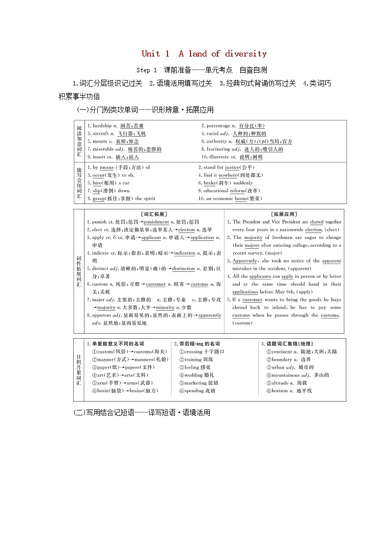 2020版高考英语总复习Unit1Alandofdiversity教学案新人教版选修801