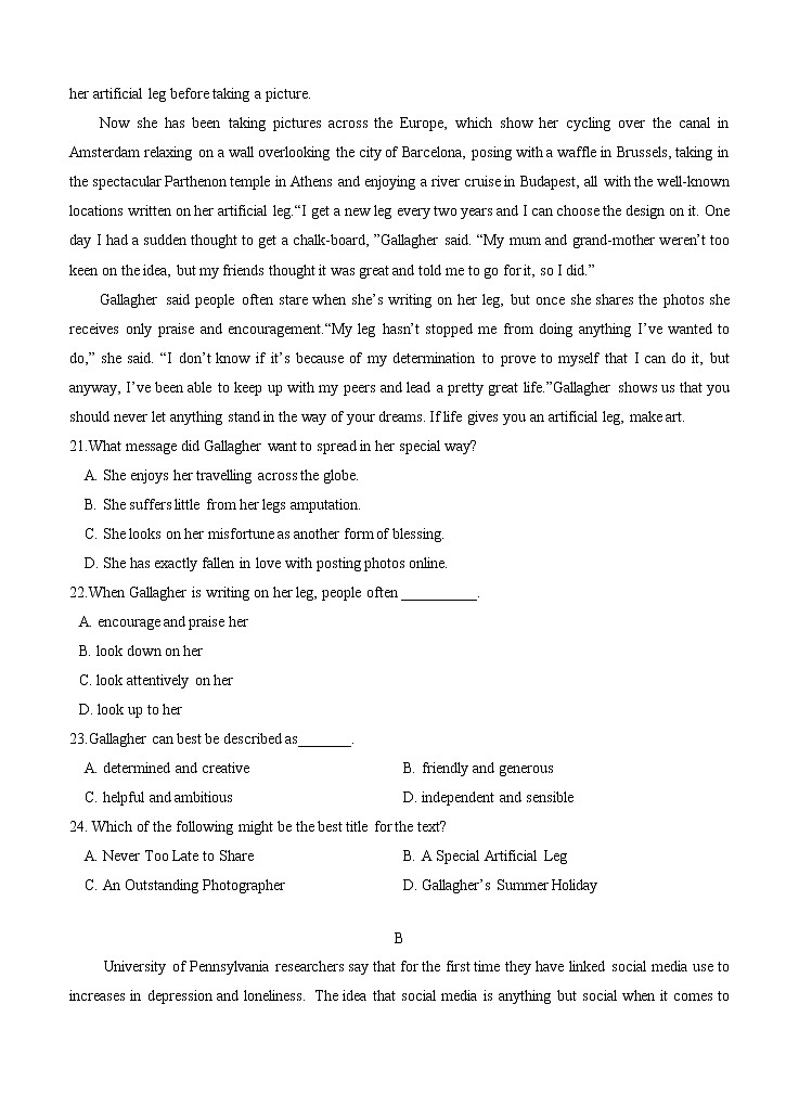 湖北省荆州中学2021届高三8月月考 英语（word版含答案） 试卷03