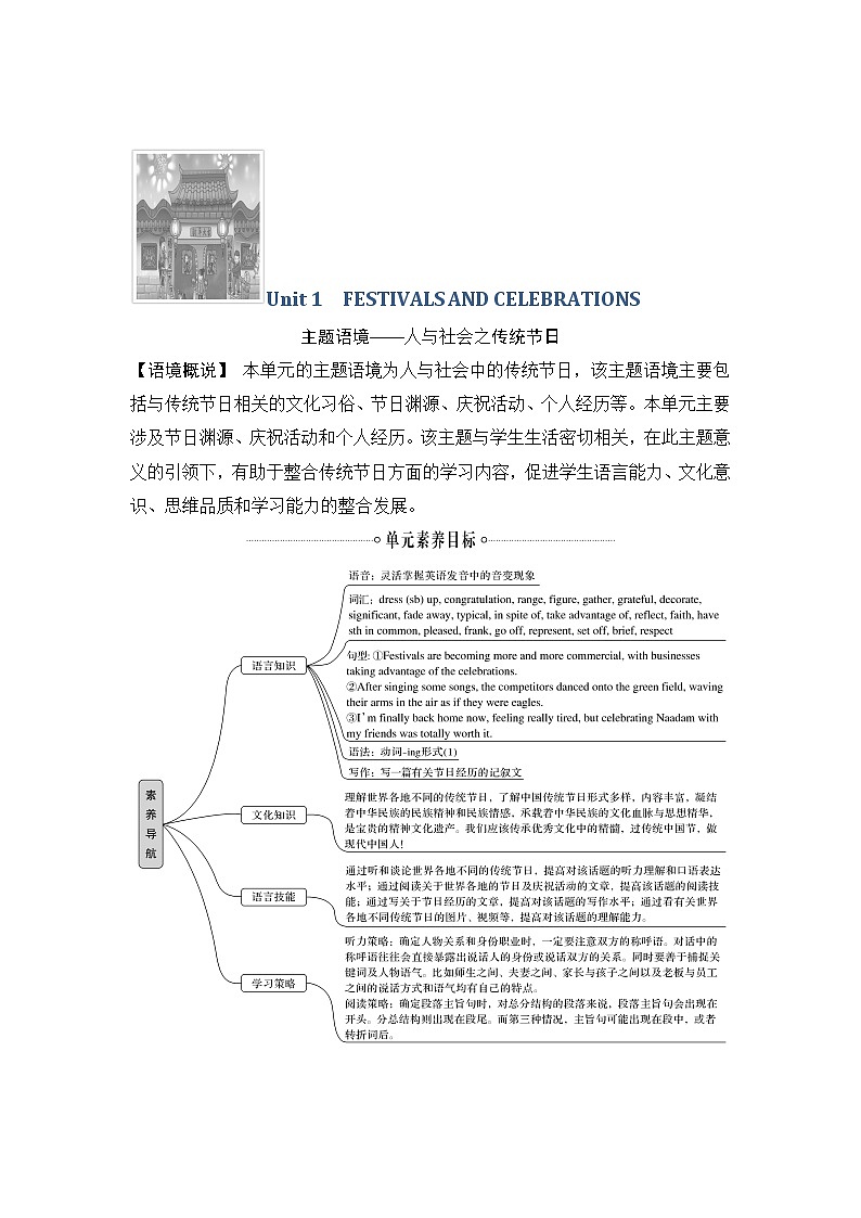 （新）人教版英语必修第三册学案：Unit 1 FESTIVALS AND CELEBRATIONS Section Ⅰ　Listening and Speaking（含答案）01
