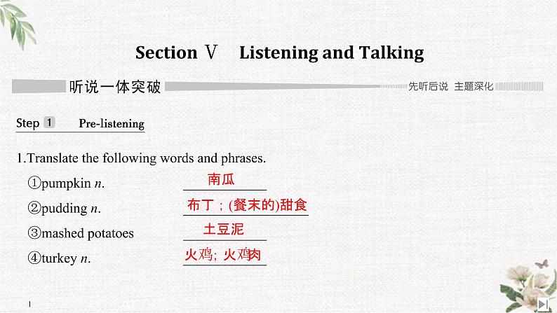 （新）人教版英语必修第三册课件：Unit 1 FESTIVALS AND CELEBRATIONS Section Ⅴ Listening and Talking01