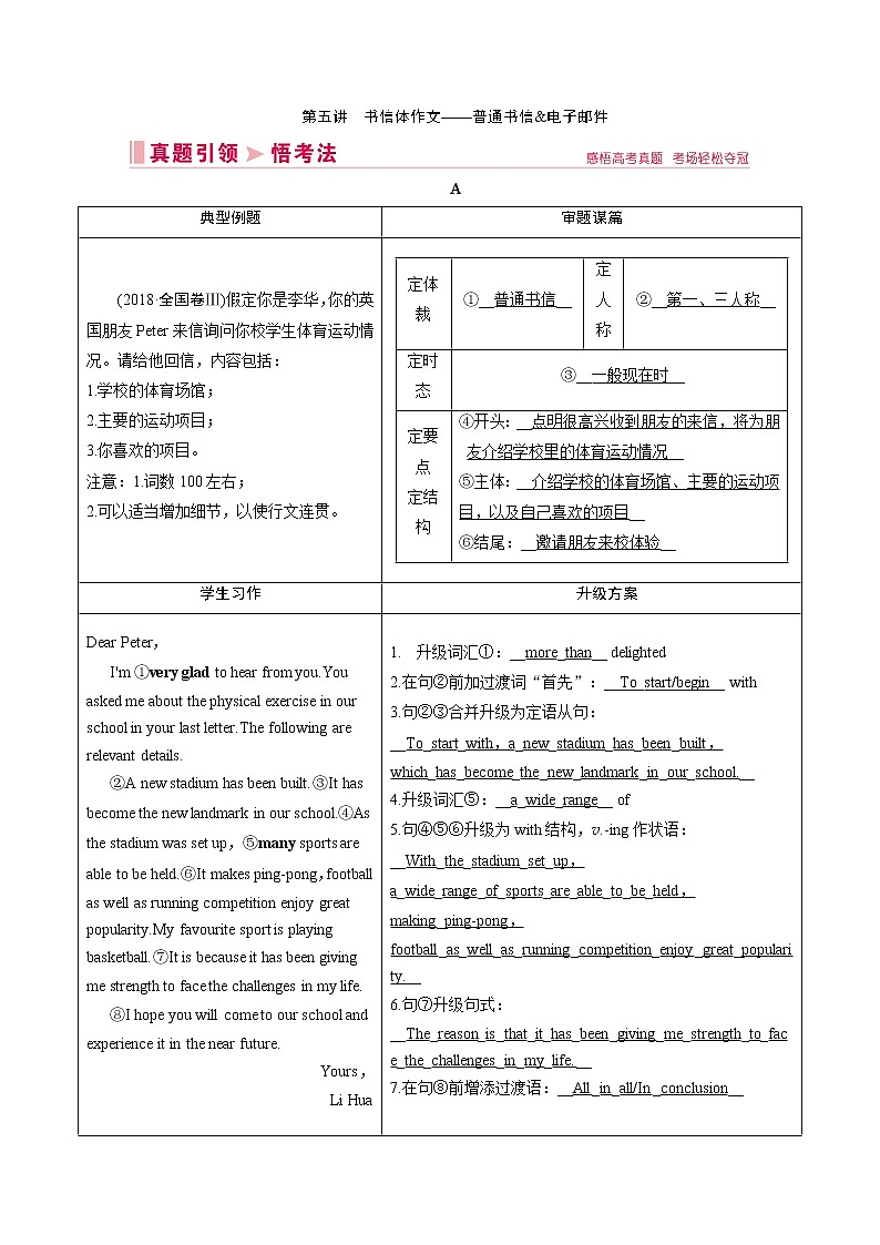 2020届高考英语二轮复习教师用书：第四板块第五讲　书信体作文——普通书信&电子邮件01