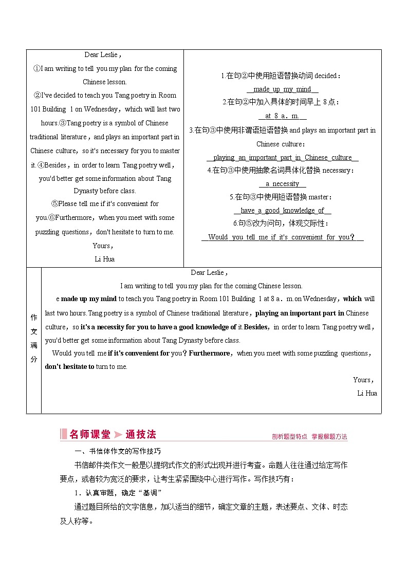 2020届高考英语二轮复习教师用书：第四板块第五讲　书信体作文——普通书信&电子邮件03