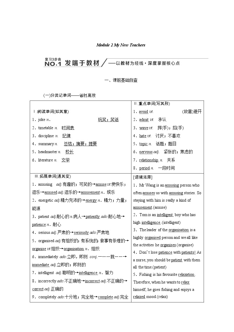 2020版新高考一轮复习英语新课改·外研版讲义：必修一Module2MyNewTeachers01