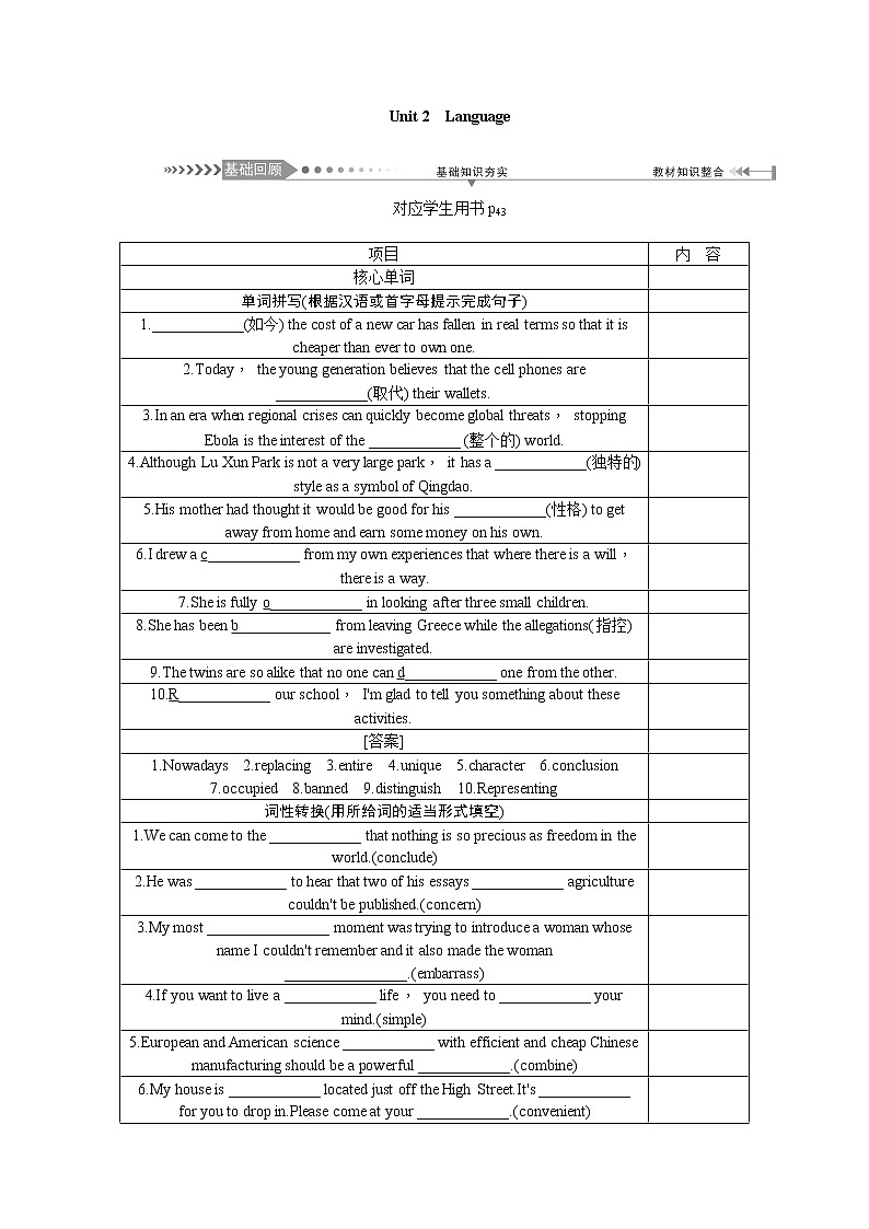 2021新课标名师导学高考英语译林版第一轮总复习讲义：必修3Unit2　Language01