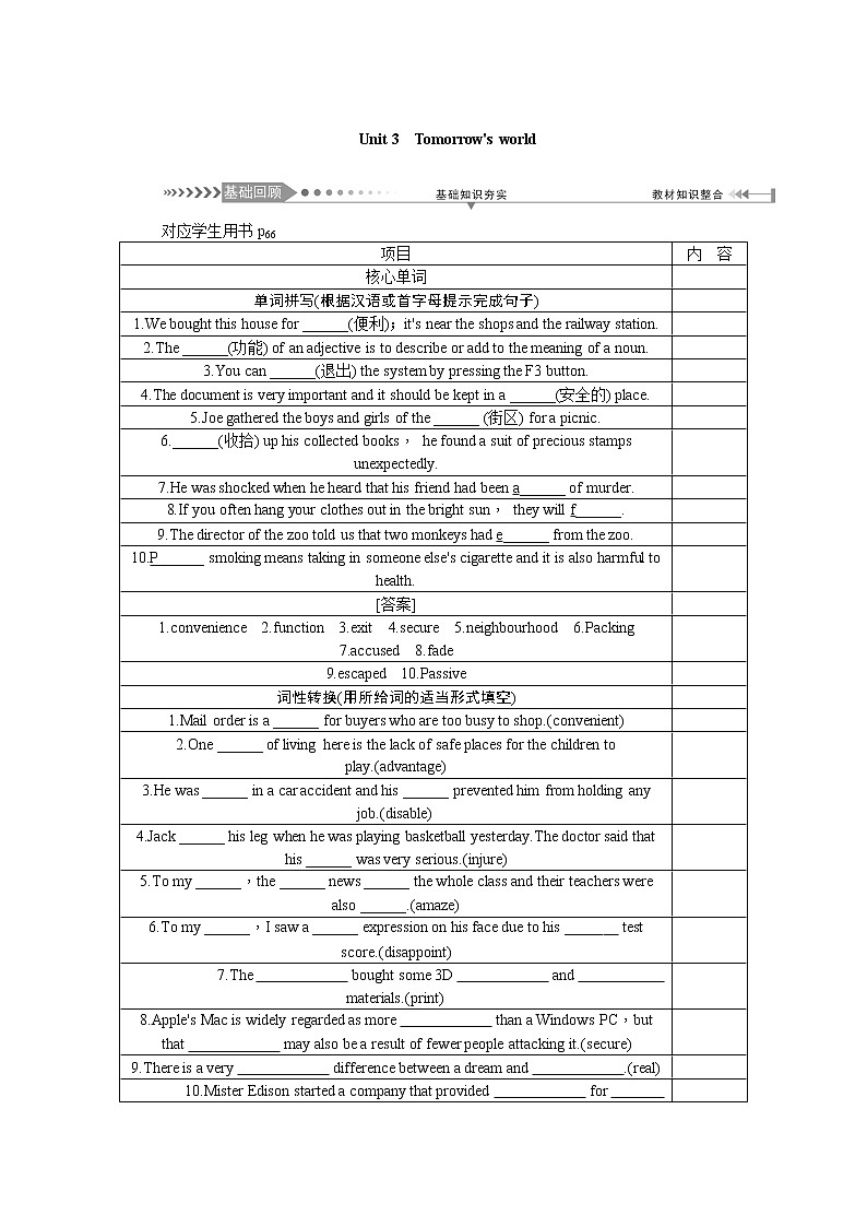 2021新课标名师导学高考英语译林版第一轮总复习讲义：必修4Unit3　Tomorrow 'sworld第1页