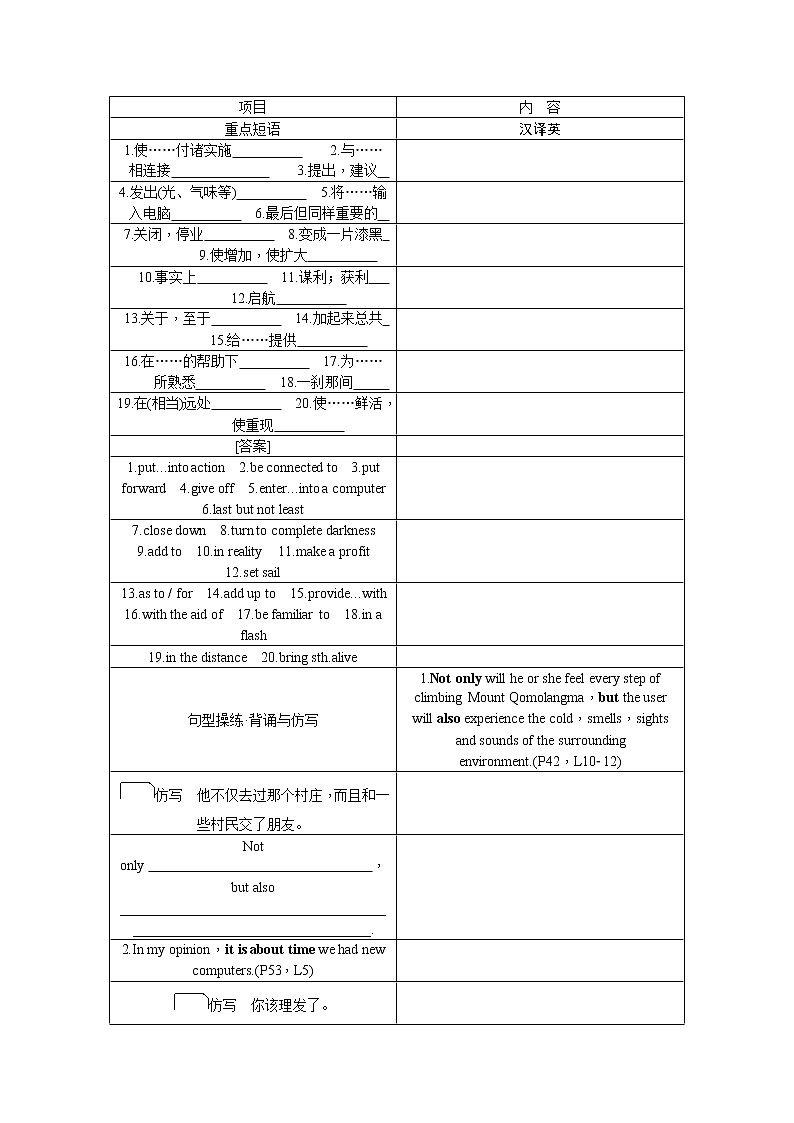 2021新课标名师导学高考英语译林版第一轮总复习讲义：必修4Unit3　Tomorrow 'sworld第3页