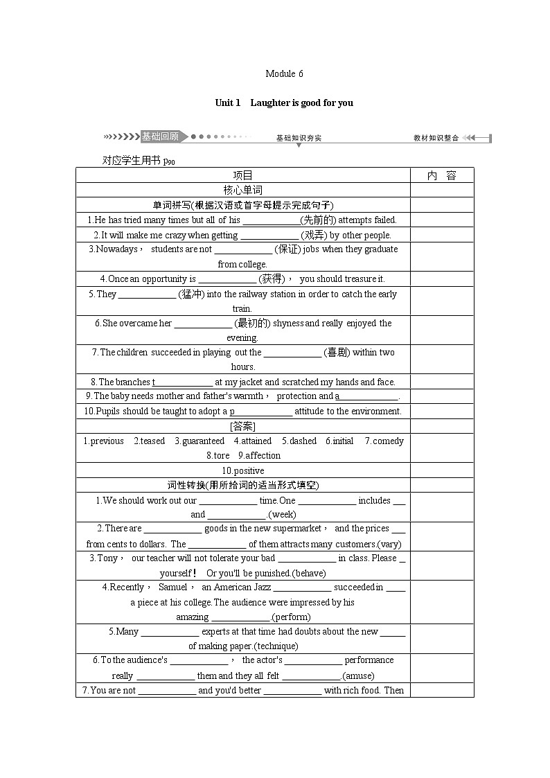 2021新课标名师导学高考英语译林版第一轮总复习讲义：选修6Unit1　Laughterisgoodforyou01