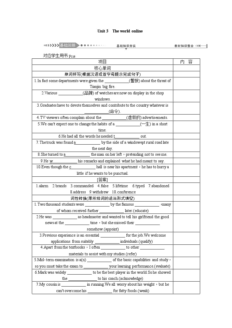 2021新课标名师导学高考英语译林版第一轮总复习讲义：选修7Unit3　Theworldonline01