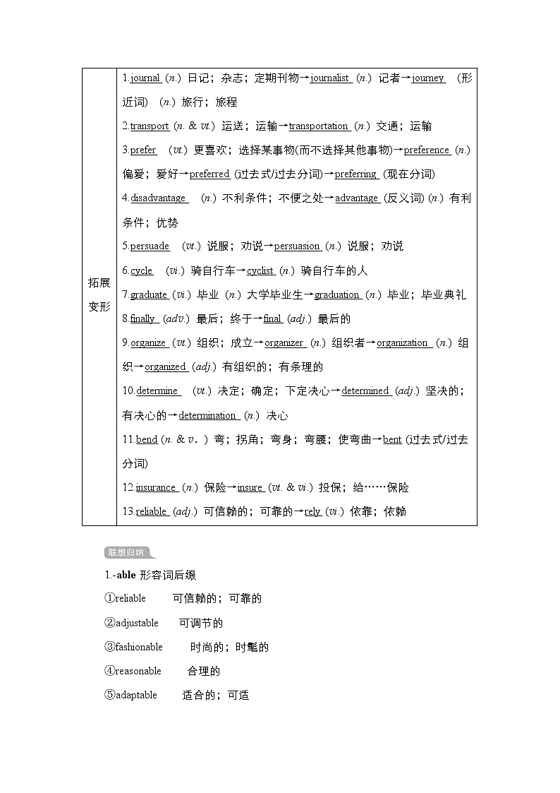 2021高三统考人教英语一轮（经典版）学案：第一部分Book1Unit3Traveljournal02