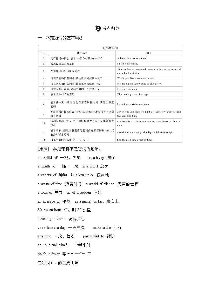 2021高三全国统考英语（话题版）一轮学案：第2编专题六冠词02