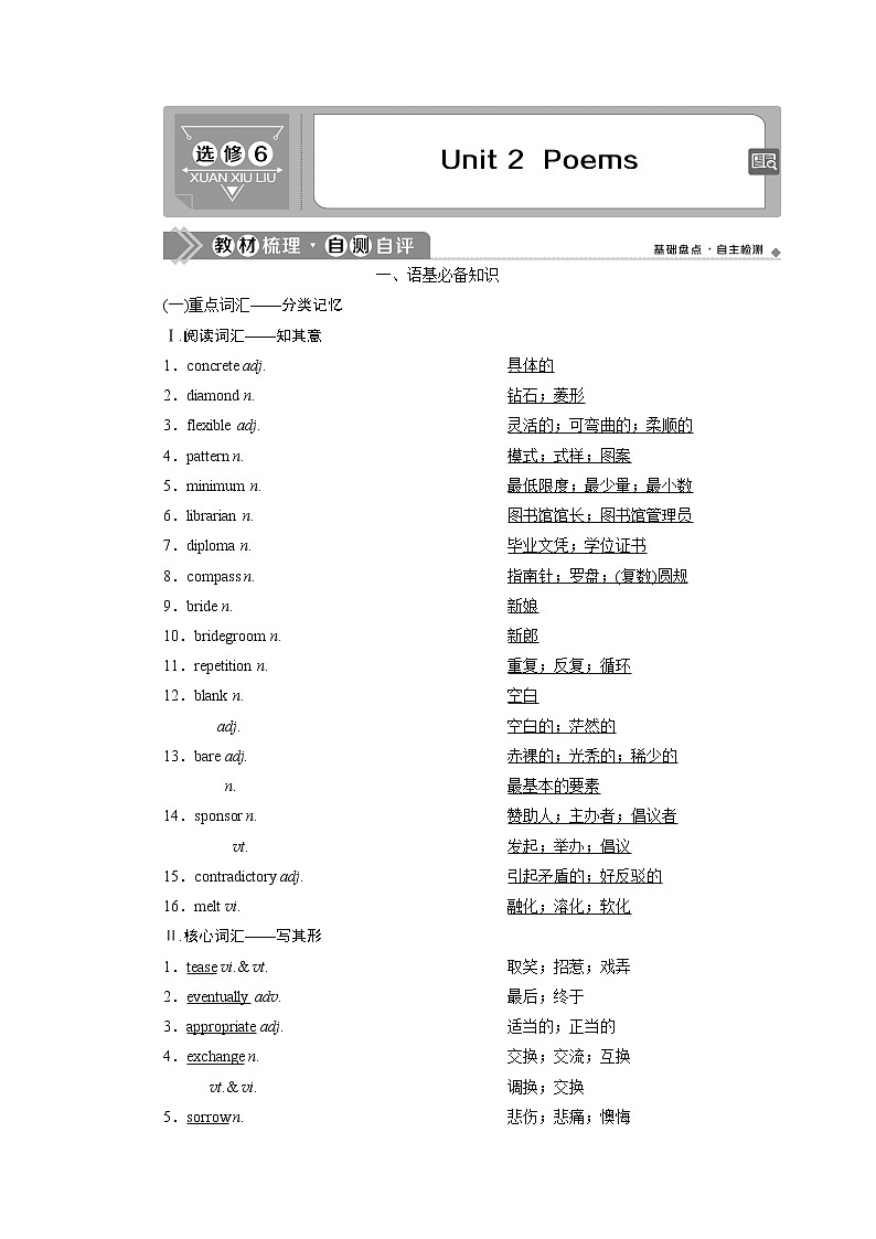 2021版浙江高考英语（人教版）一轮复习基础考点聚焦选修6学案2Unit2　Poems01
