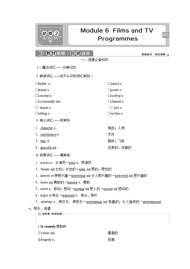 2021版新高考地区高考英语（外研通用版）一轮复习学案：必修26Module6　FilmsandTVProgrammes01