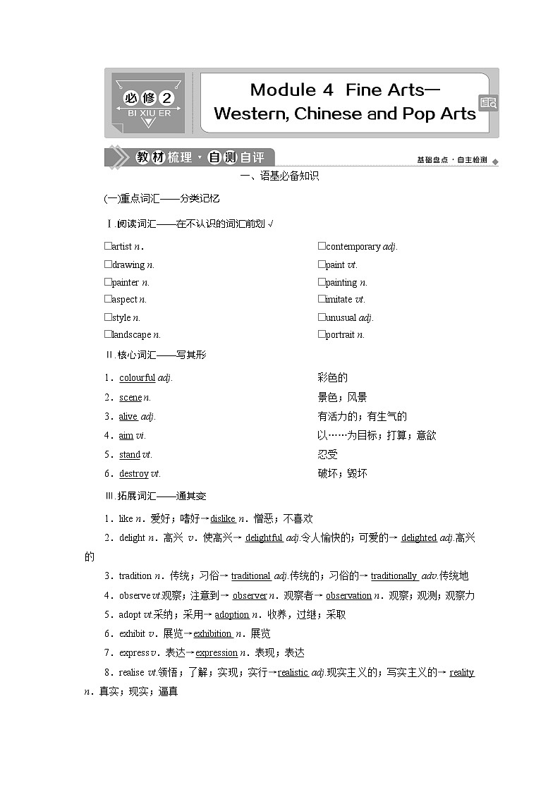 2021版新高考地区高考英语（外研通用版）一轮复习学案：必修24Module4　FineArts01