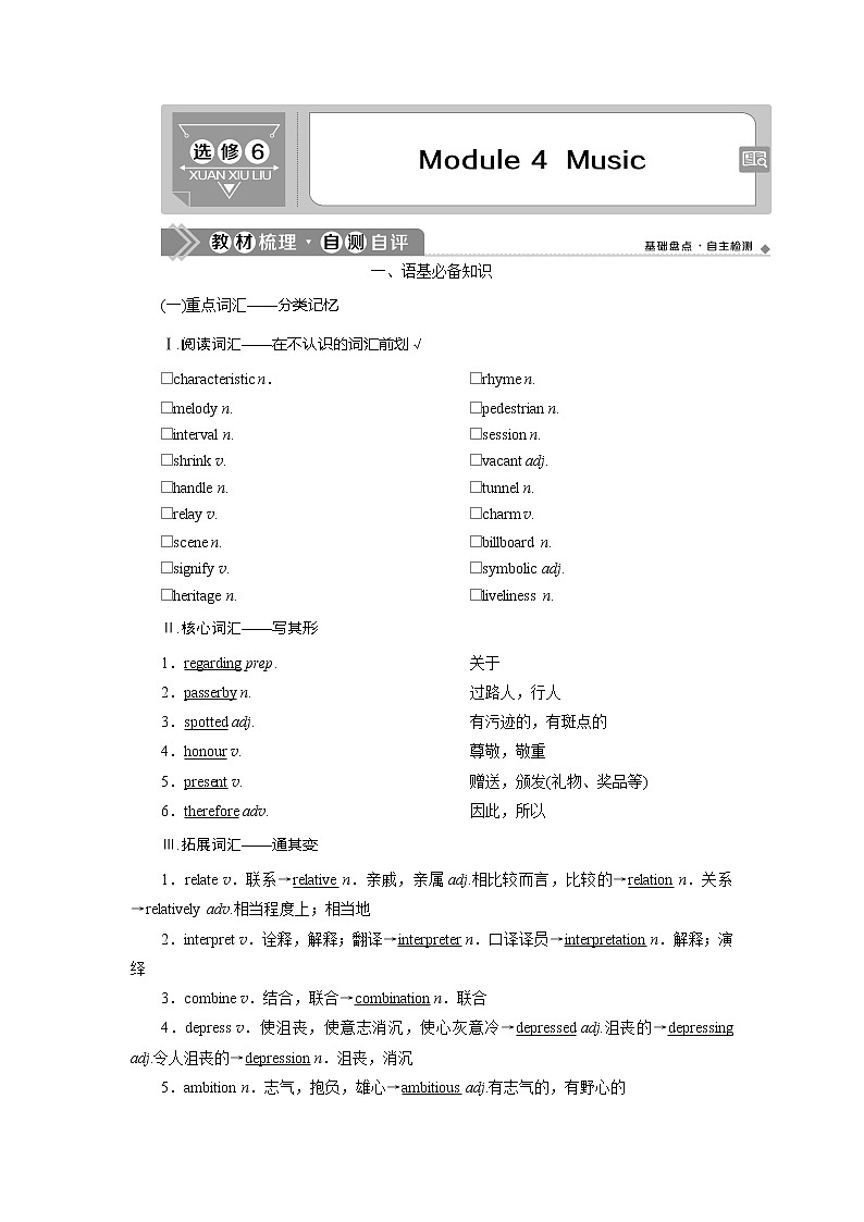 2021版新高考地区高考英语（外研通用版）一轮复习学案：选修64Module4　Music01
