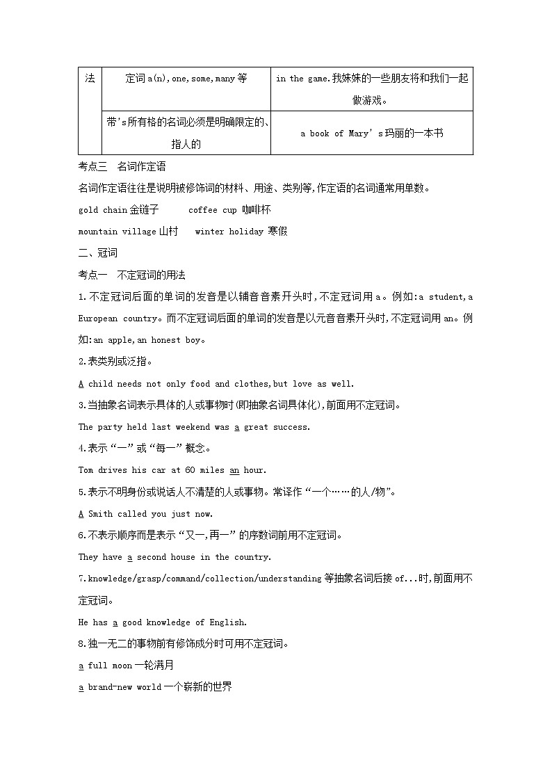 2021版高三英语人教版一轮复习讲义：语法名词和冠词语法精讲03