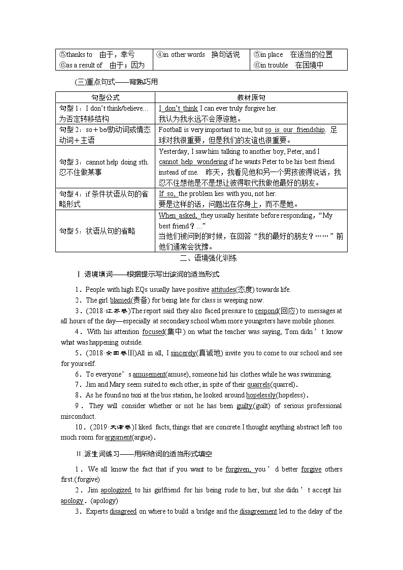 2021版高考英语（译林版）一轮复习基础考点聚焦学案：必修5Unit1　Gettingalongwithothers03