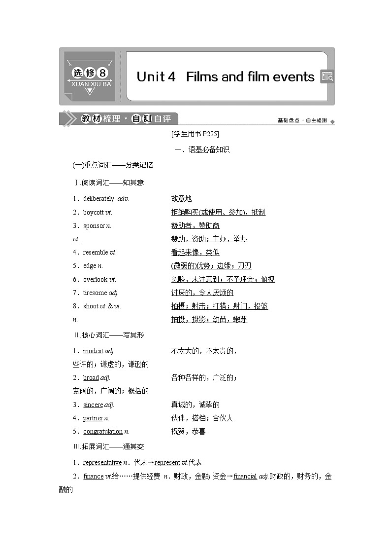 2021版高考英语（译林版）一轮复习基础考点聚焦学案：选修8Unit4　Filmsandfilmevents01